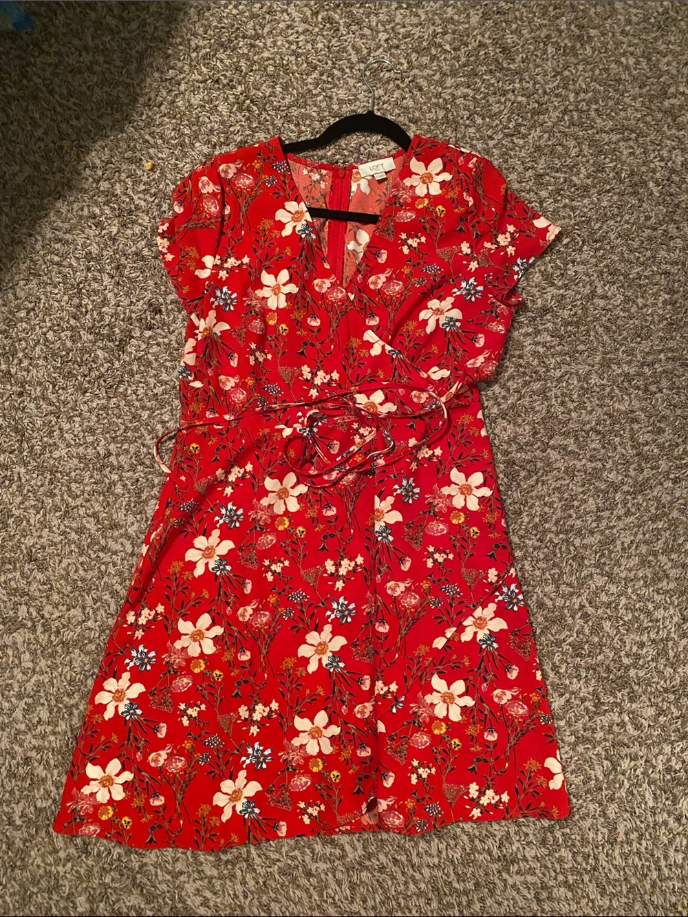 LOFT red floral wrap dress, size 8